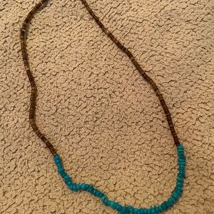 Peyote Bird choker necklace. 16”. Turquoise and brown bead